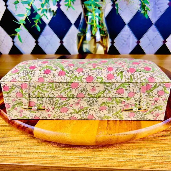 Vintage Floral Jewelry Box – Fabric Padded Vanity Organizer - Picture 4 of 17